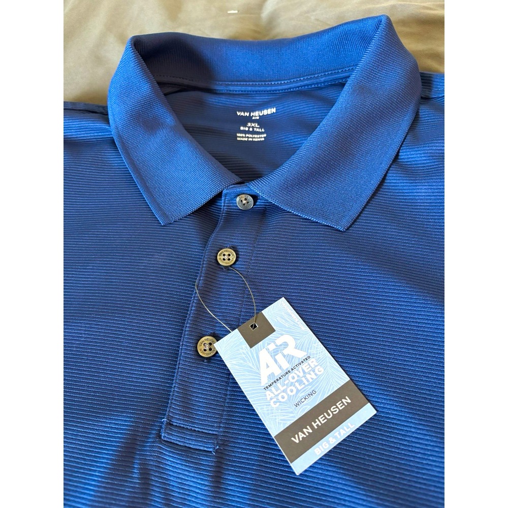 Van Heusen Air Cooling Polo Mens 3XL Big & Tall Blue Ottoman 50W7096410 NWT